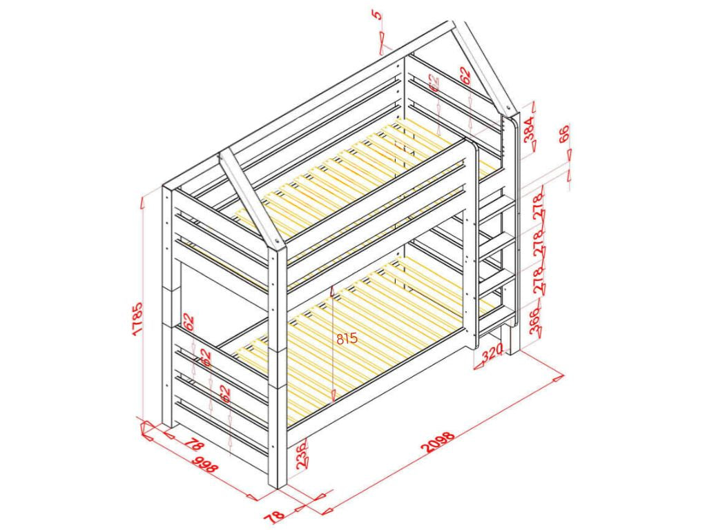 Lit superposé cabane ALPY – Pin massif avec échelle