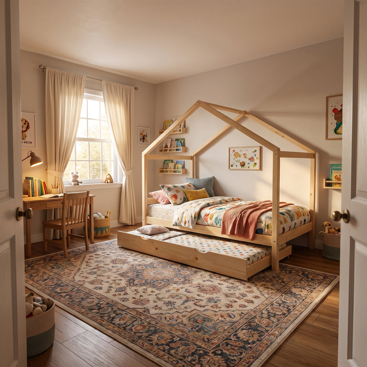 Lit Cabane KOALA 90x190 - Bois Clair Naturel + Tiroir + Sommier Inclus