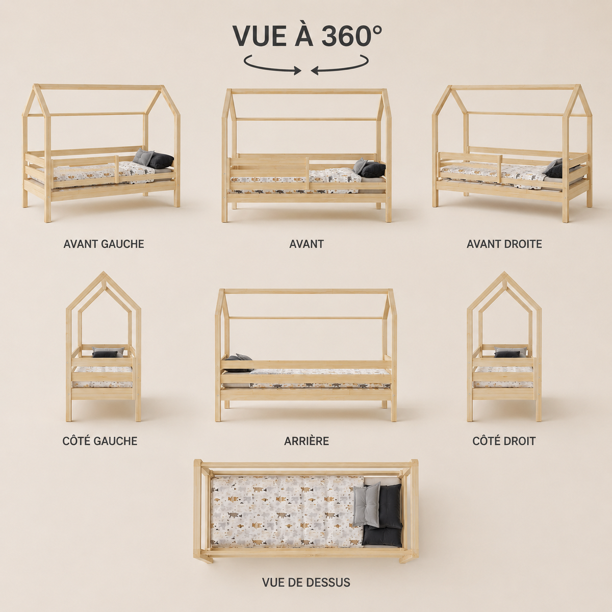 Lit cabane enfant TIAGO avec tiroirs – Bois massif