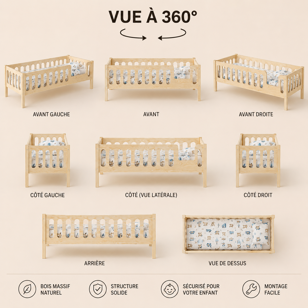Sommier à lattes inclus du lit enfant TAO en bois massif