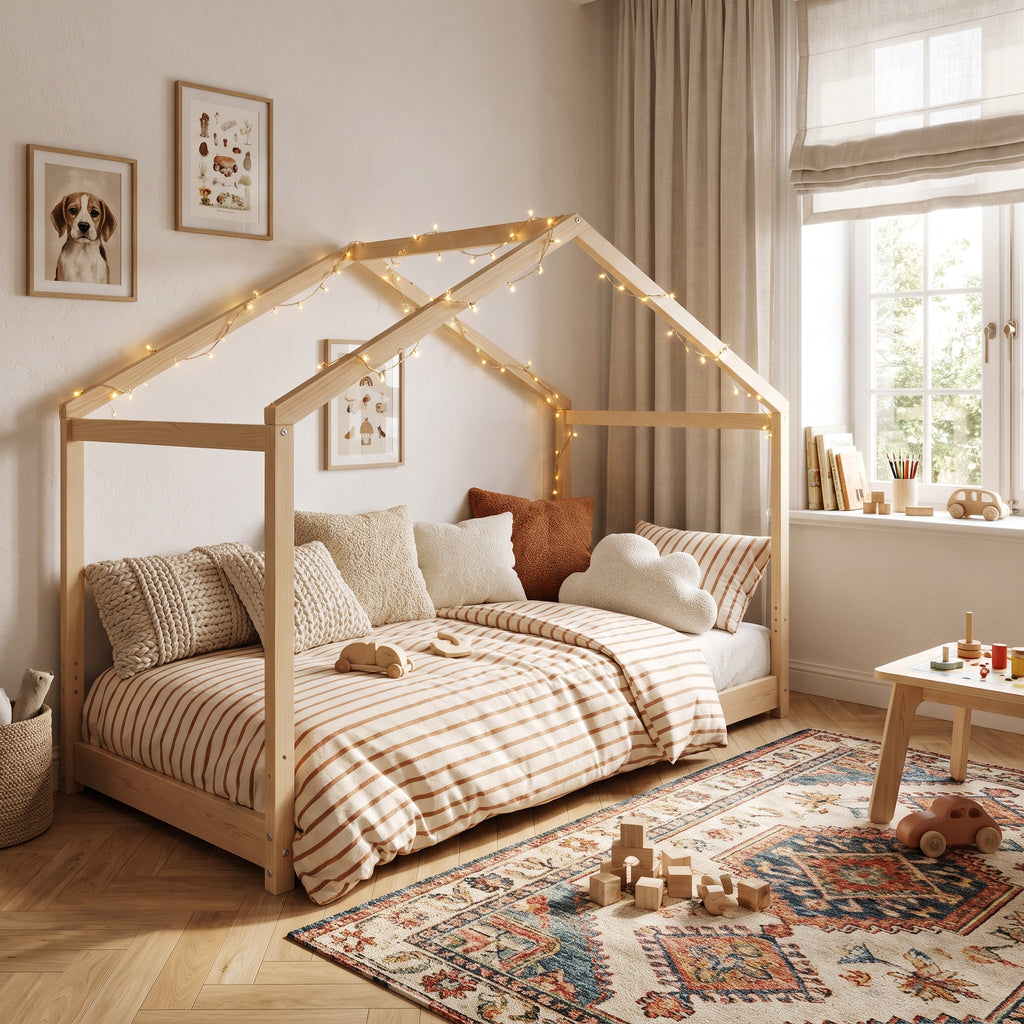 Lit Cabane KOALA 90x190 - Bois Clair Naturel + Tiroir + Sommier Inclus