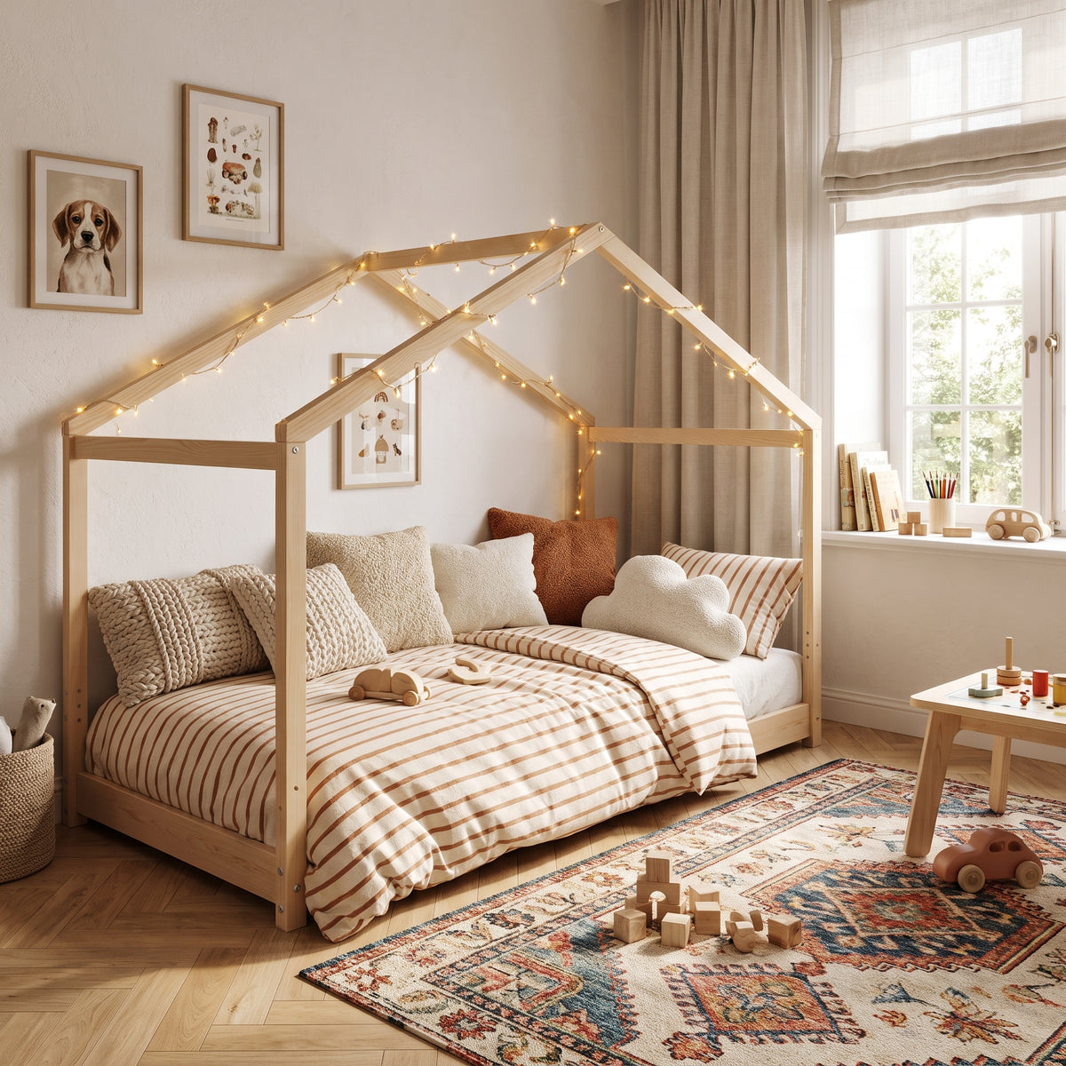 Lit Cabane KOALA 90x190 - Bois Clair Naturel + Tiroir + Sommier Inclus
