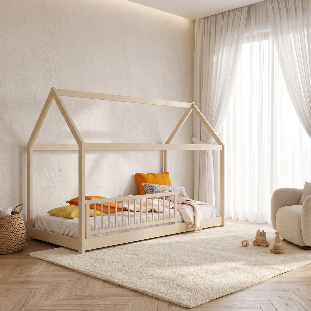 Lit Cabane PANDA 90x190 - Barrière de Sécurité + Sommier Inclus