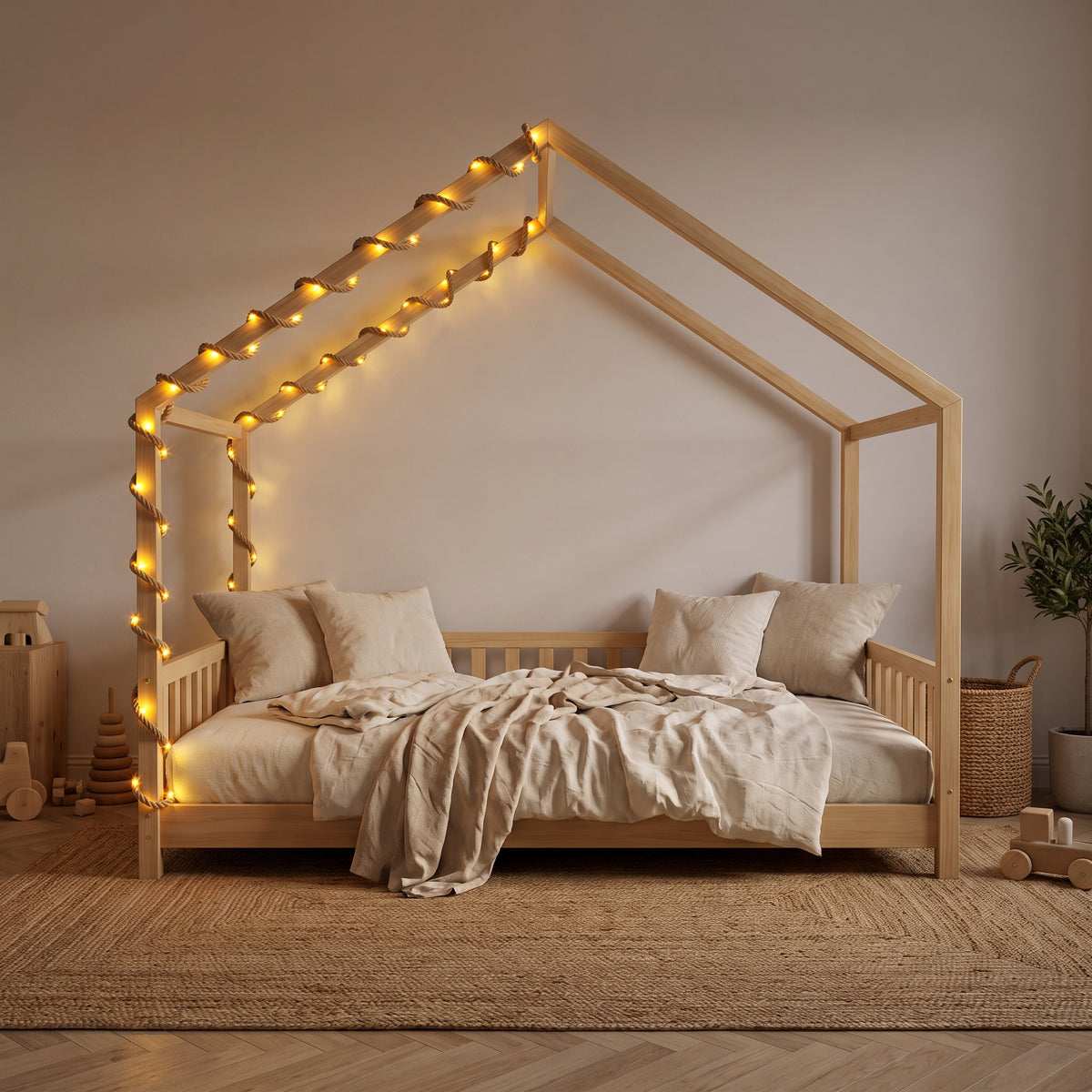 Guirlande Lumineuse LUCIOLE - Corde de Chanvre 1,80m + 20 LED Blanc Chaud