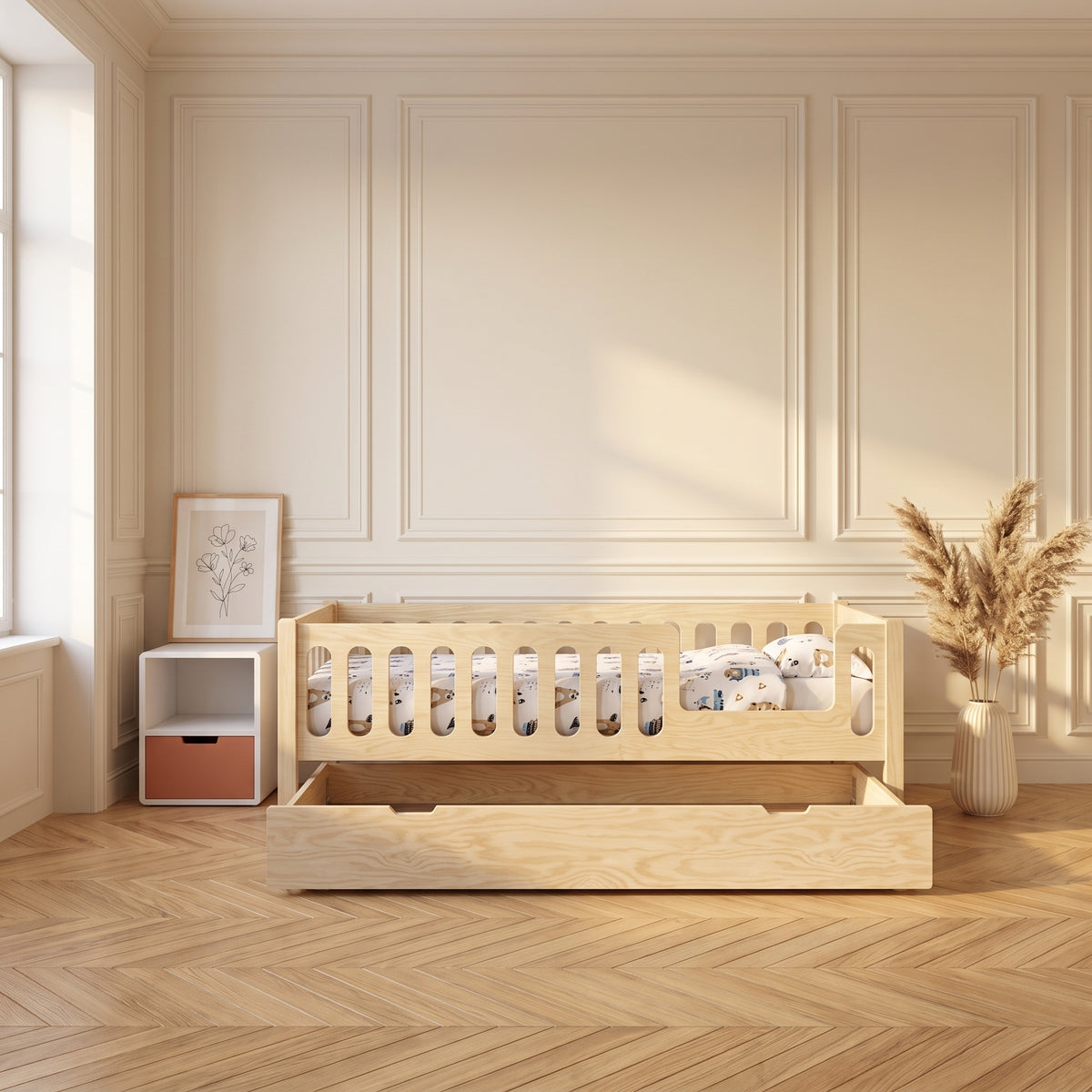 Barrière à barreaux arrondis du lit TAO avec rangement