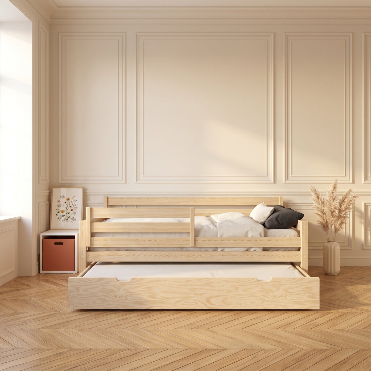 Lit enfant LENI avec lit gigogne en pin massif, deux couchages