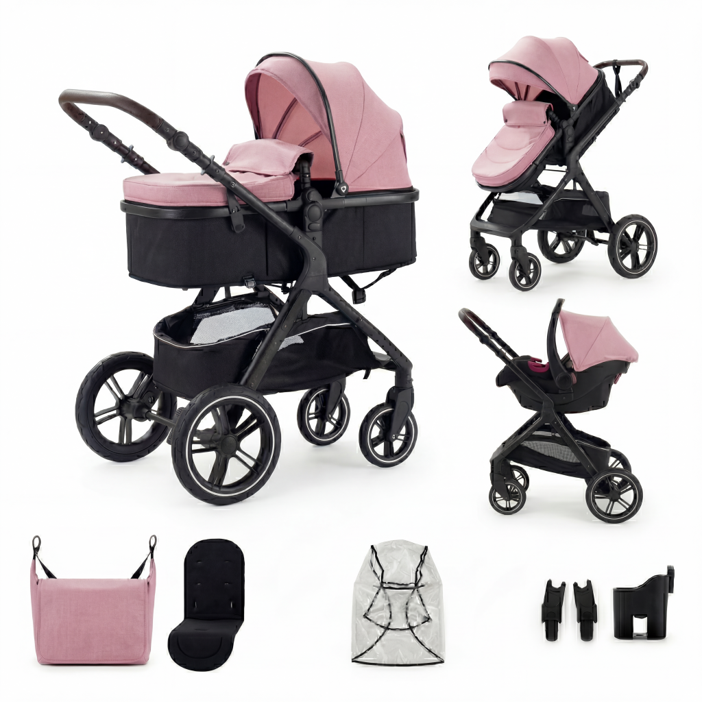Poussette Trio 3 en 1 Monoora Manta - Pack Complet avec Nacelle & Cosse - Tout Terrain & Légère (9,5kg)