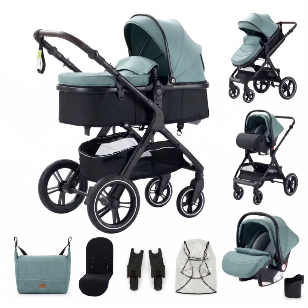 Poussette Trio 3 en 1 Monoora Manta - Pack Complet avec Nacelle & Cosse - Tout Terrain & Légère (9,5kg)