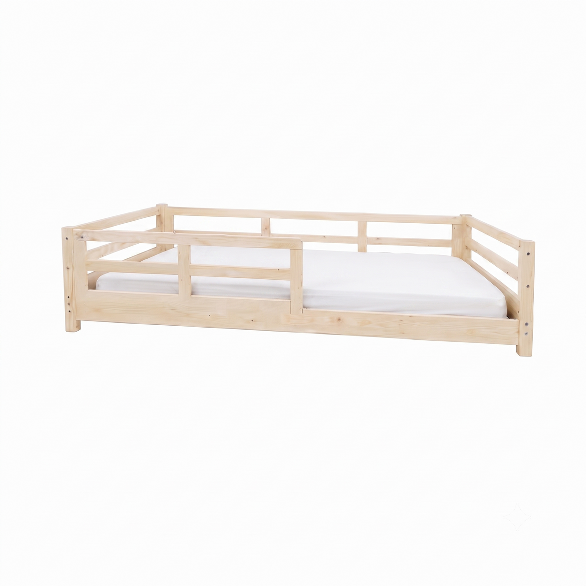 Lit Montessori NOA 90x190 - Bois Naturel avec Barrières et Tiroirs + Sommier Inclus