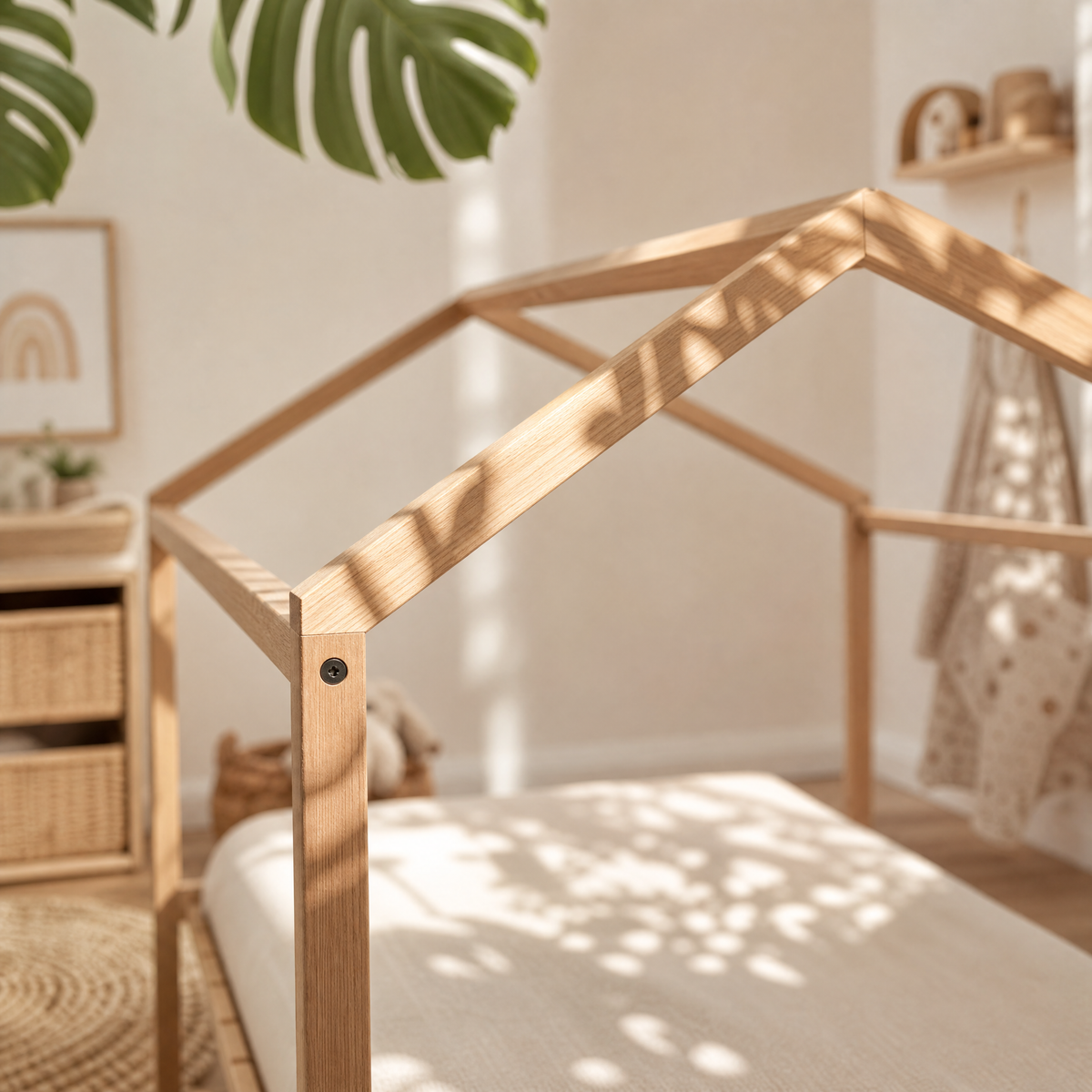 Lit Cabane WENDY 90x190 - Bois Clair Naturel + Sommier Inclus
