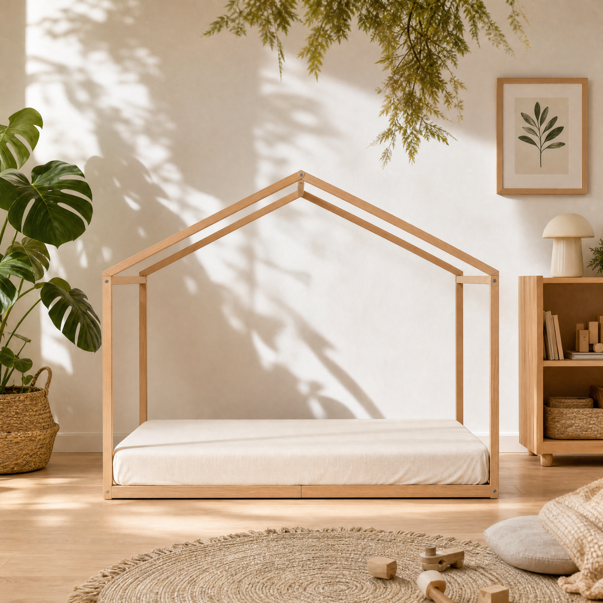 Lit Cabane WENDY 90x190 - Bois Clair Naturel + Sommier Inclus