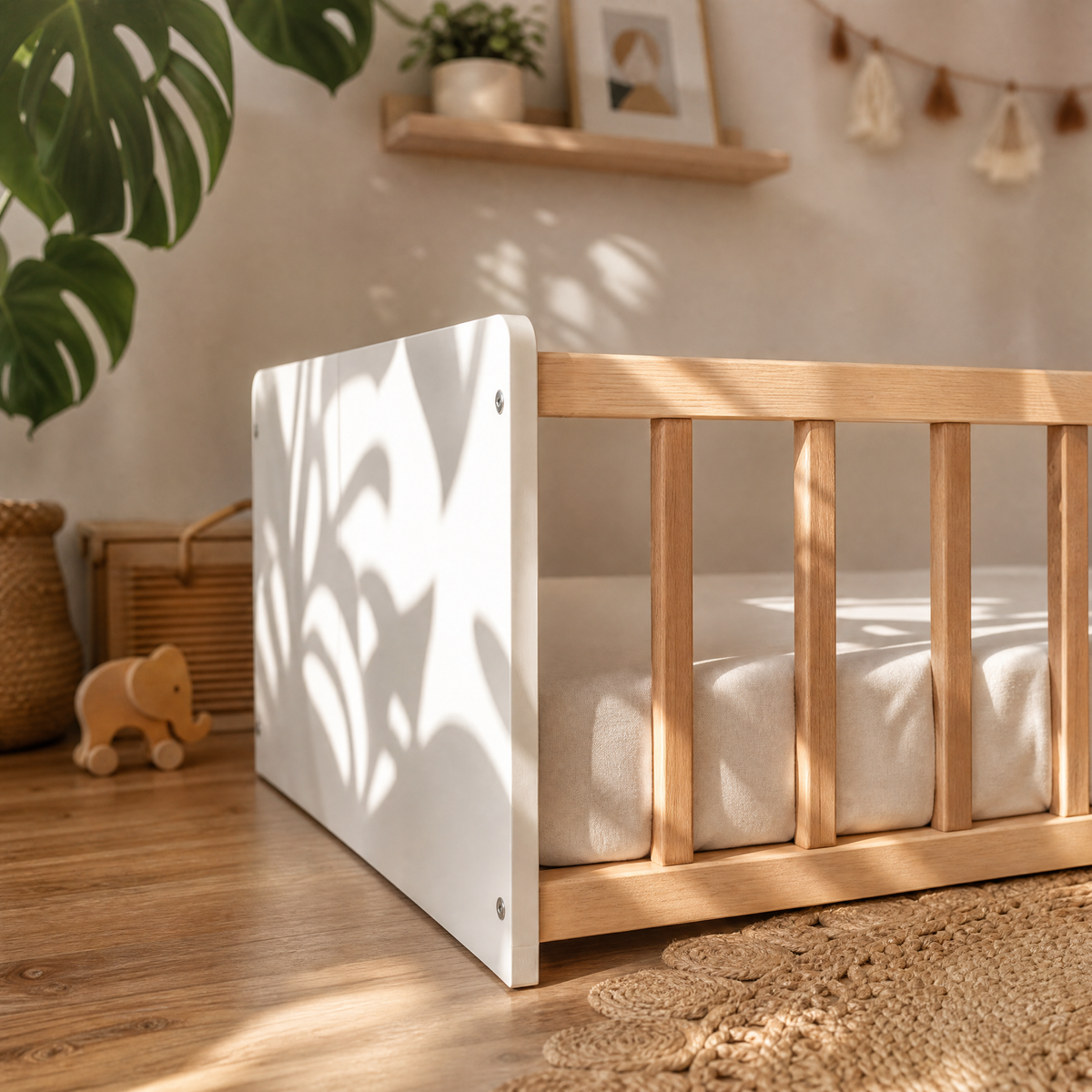 Lit Montessori PILOU Bois Clair et Blanc + Sommier Inclus