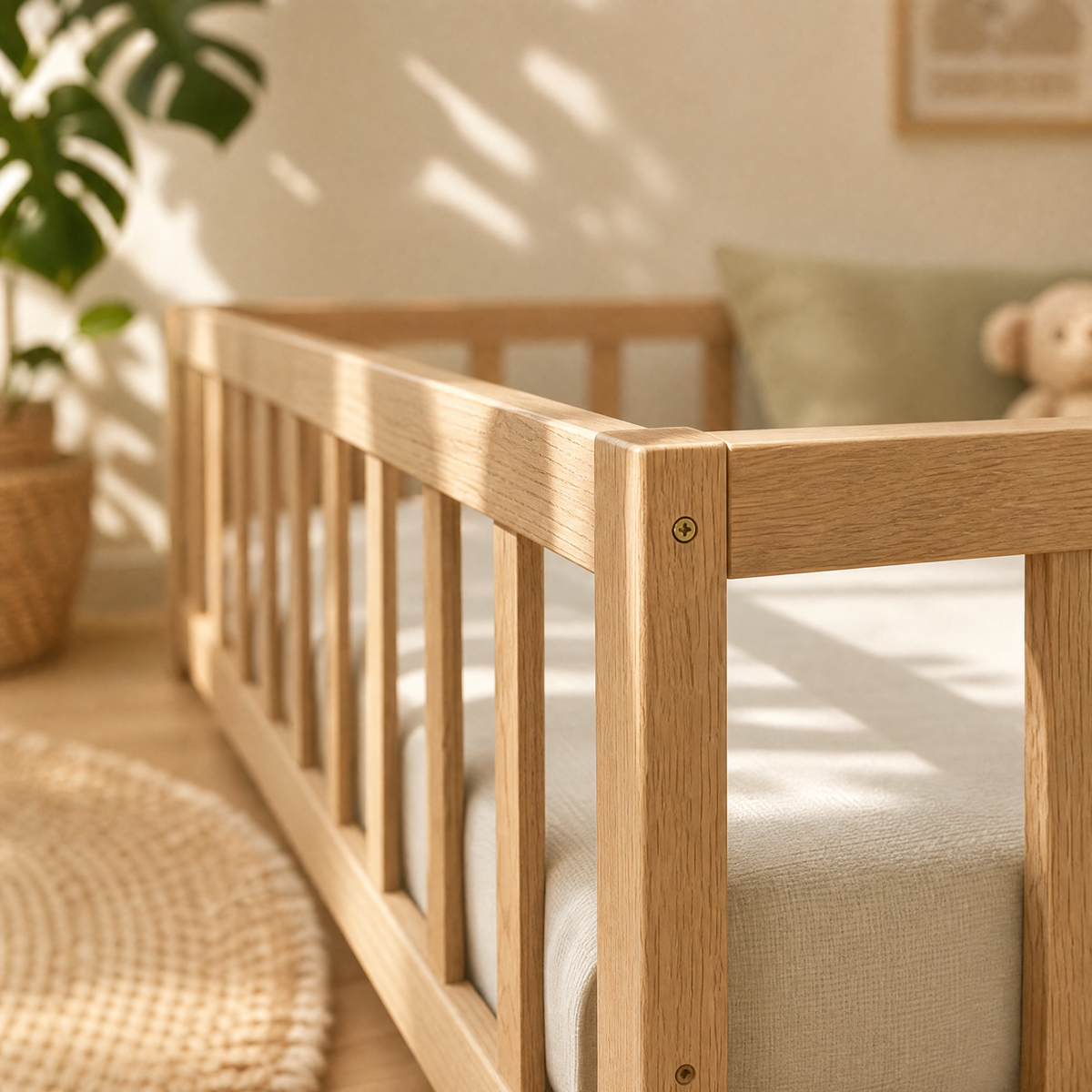 Lit NINO 90x190 - Blanc + Barrière de Sécurité + Sommier Inclus