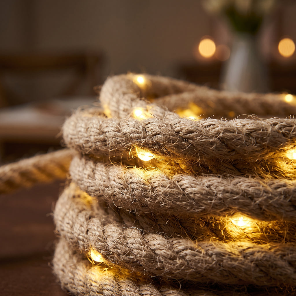 Guirlande Lumineuse LUCIOLE - Corde de Chanvre 1,80m + 20 LED Blanc Chaud
