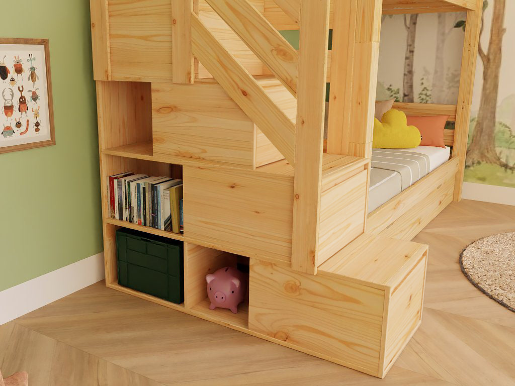 Lit superposé cabane ALPY – Pin massif avec escalier