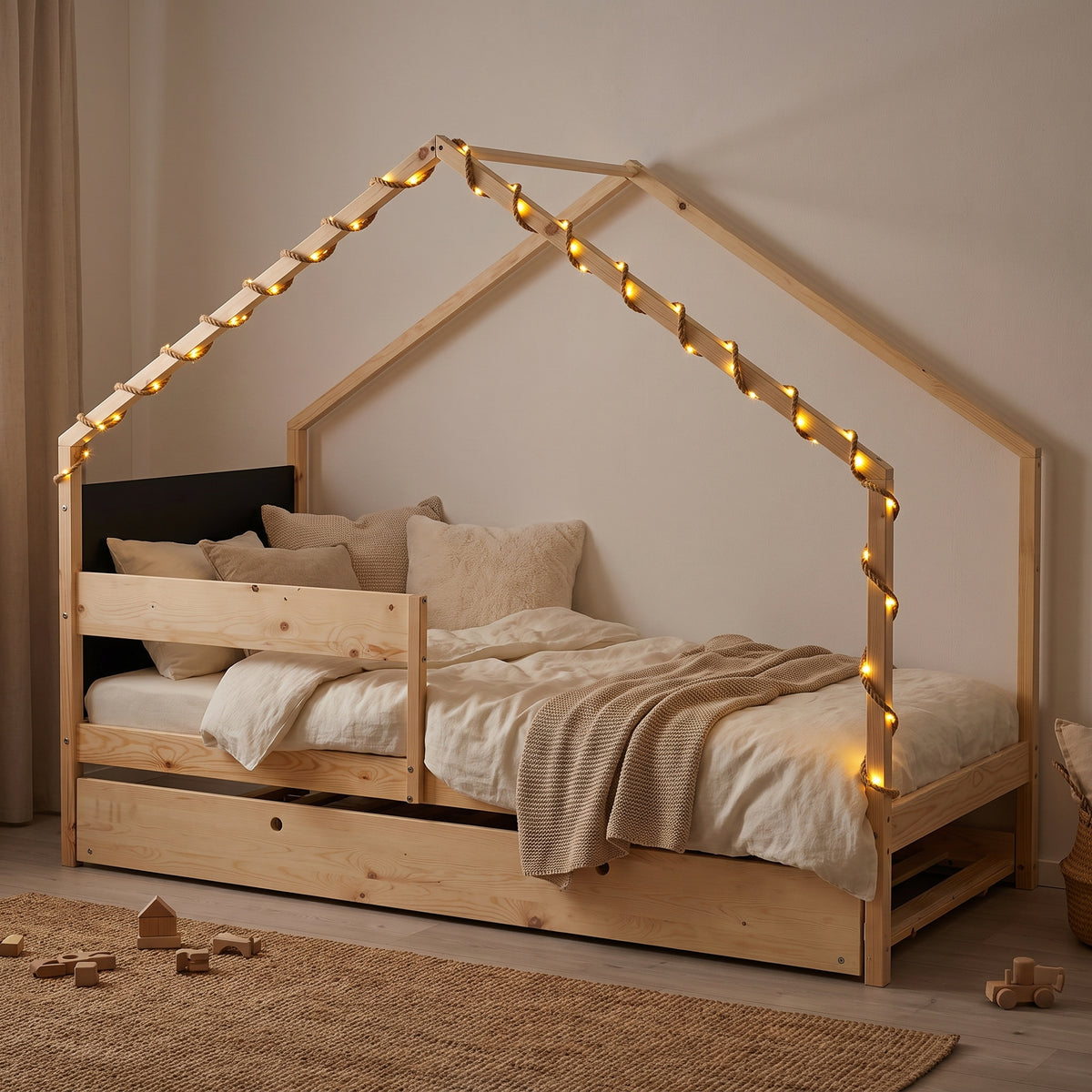 Guirlande Lumineuse LUCIOLE - Corde de Chanvre 1,80m + 20 LED Blanc Chaud