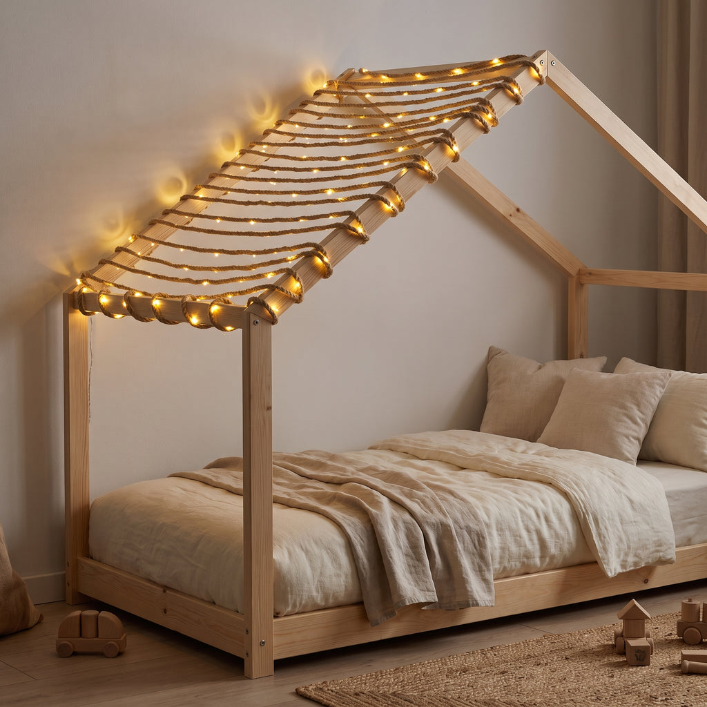 Guirlande Lumineuse LUCIOLE - Corde de Chanvre 1,80m + 20 LED Blanc Chaud