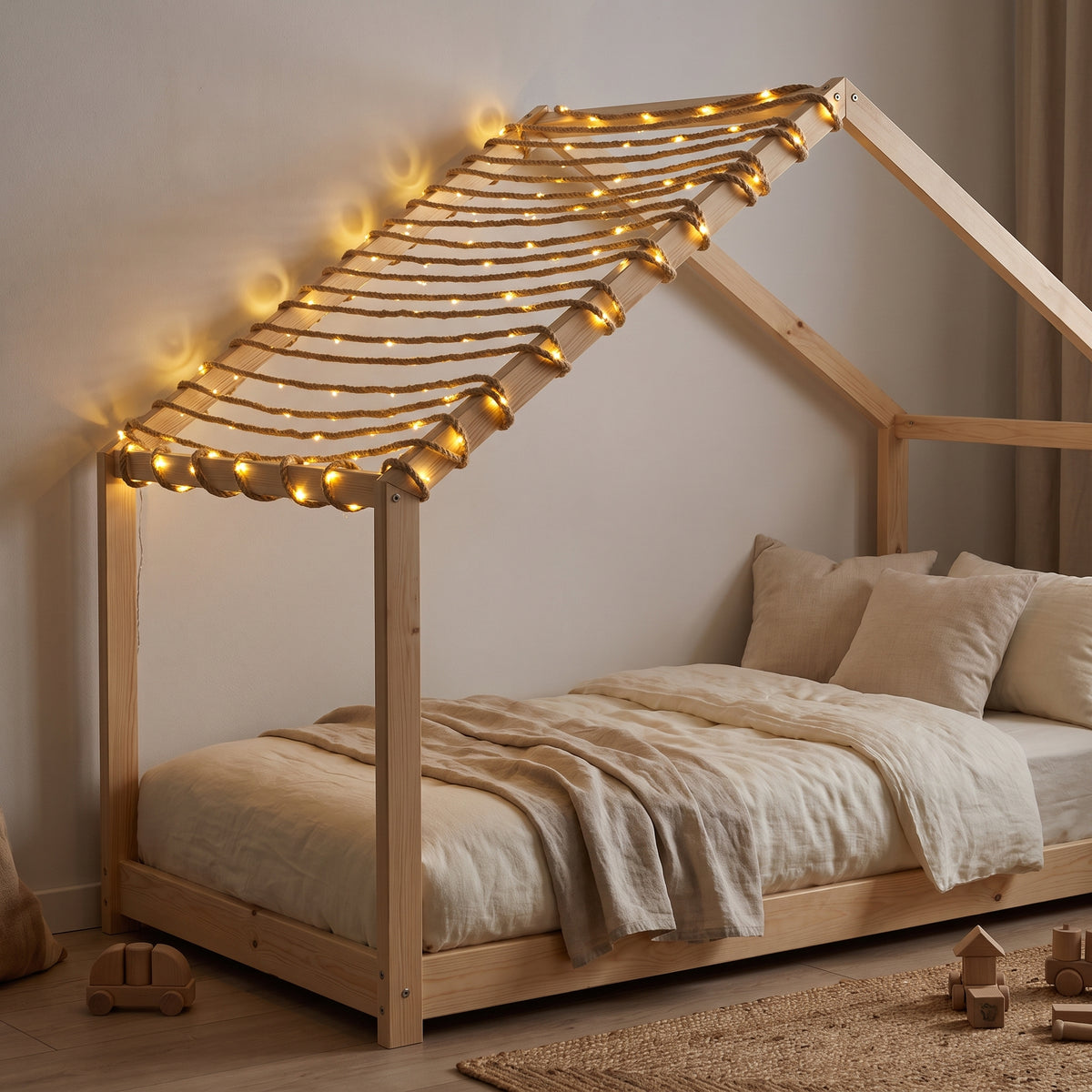 Guirlande Lumineuse LUCIOLE - Corde de Chanvre 1,80m + 20 LED Blanc Chaud