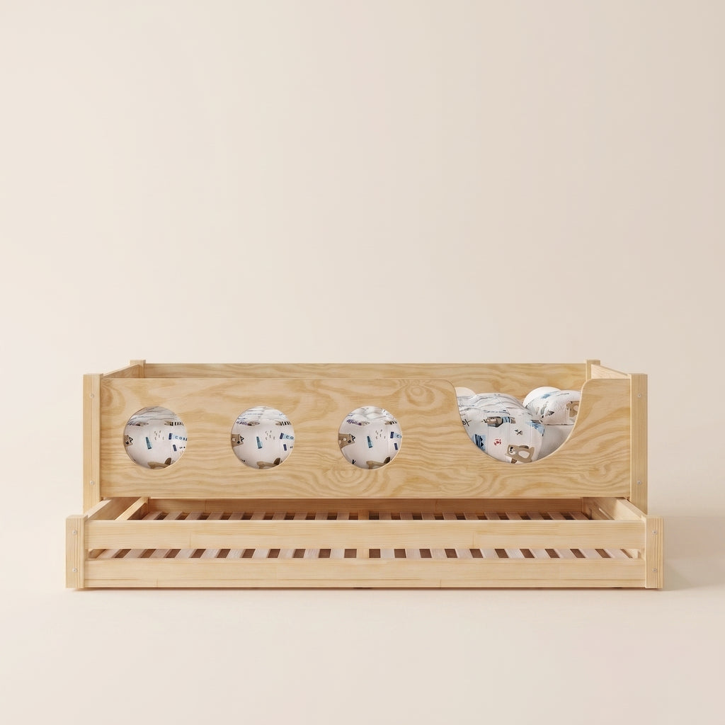 Lit enfant Montessori ALBA avec lit gigogne – 2 couchages, bois massif