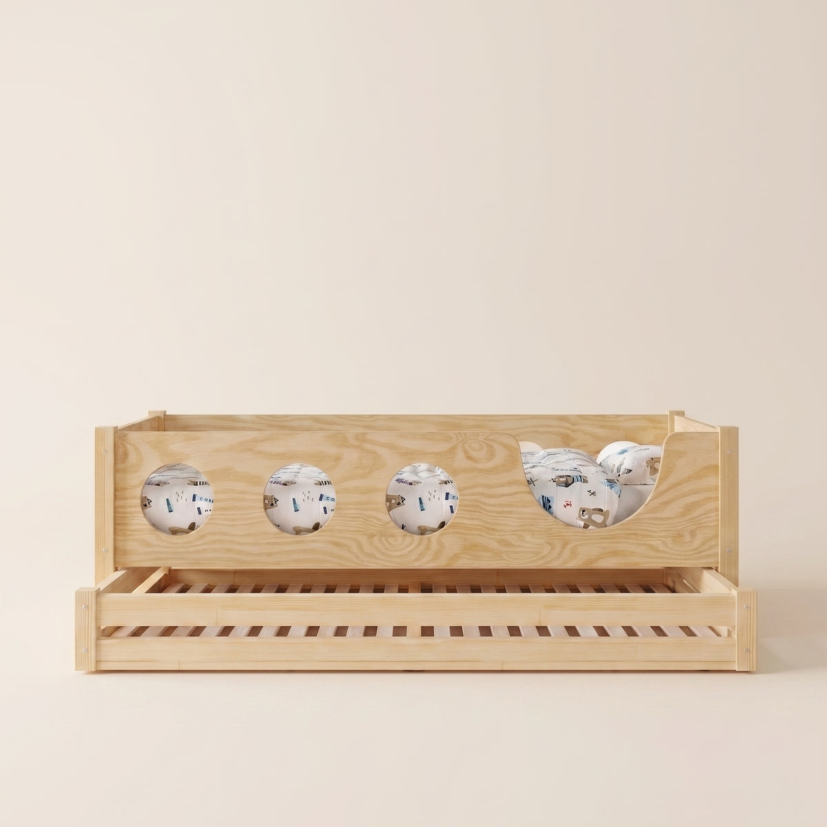 Lit enfant Montessori ALBA avec lit gigogne – 2 couchages, bois massif