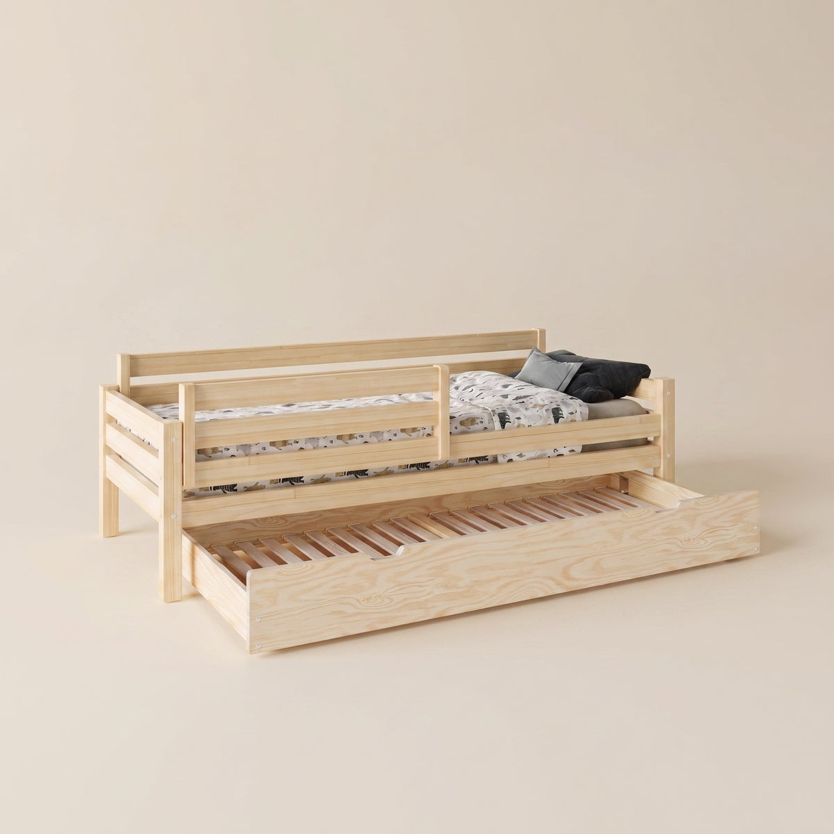 Lit enfant Montessori LENI avec lit gigogne – Barrière amovible et bois massif