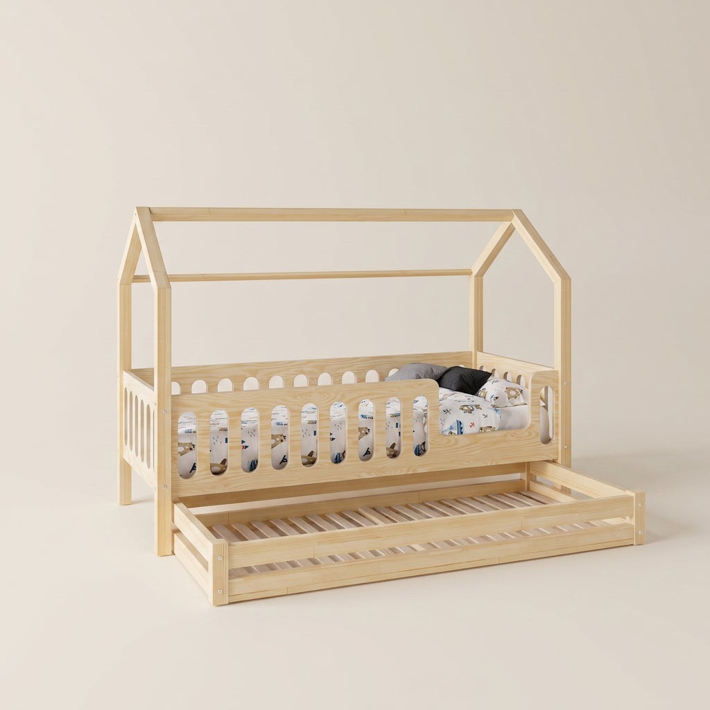 Lit gigogne enfant ajouré – Bois massif, sommier à lattes