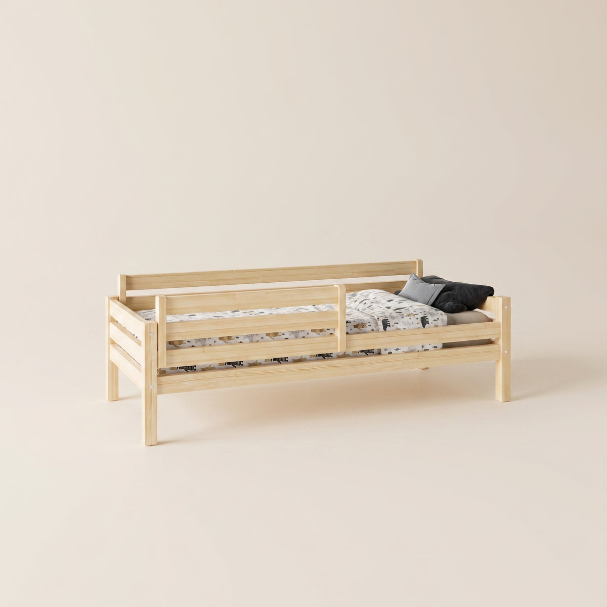 Lit enfant Montessori LENI – Barrière amovible et bois massif