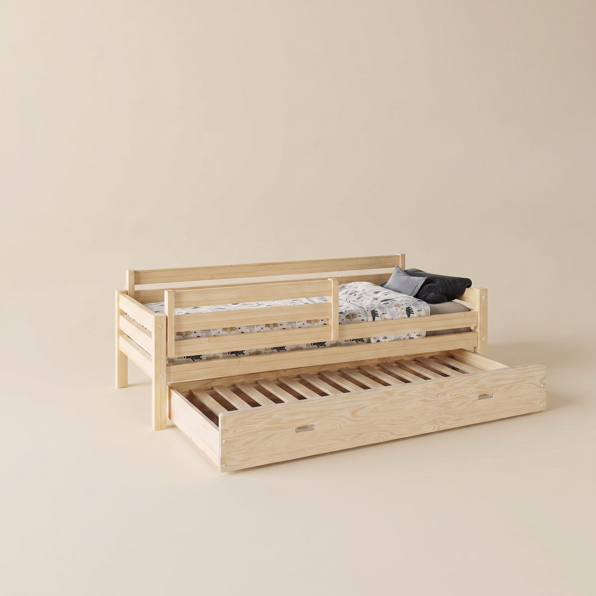Lit enfant Montessori LENI avec lit gigogne – Barrière amovible et bois massif