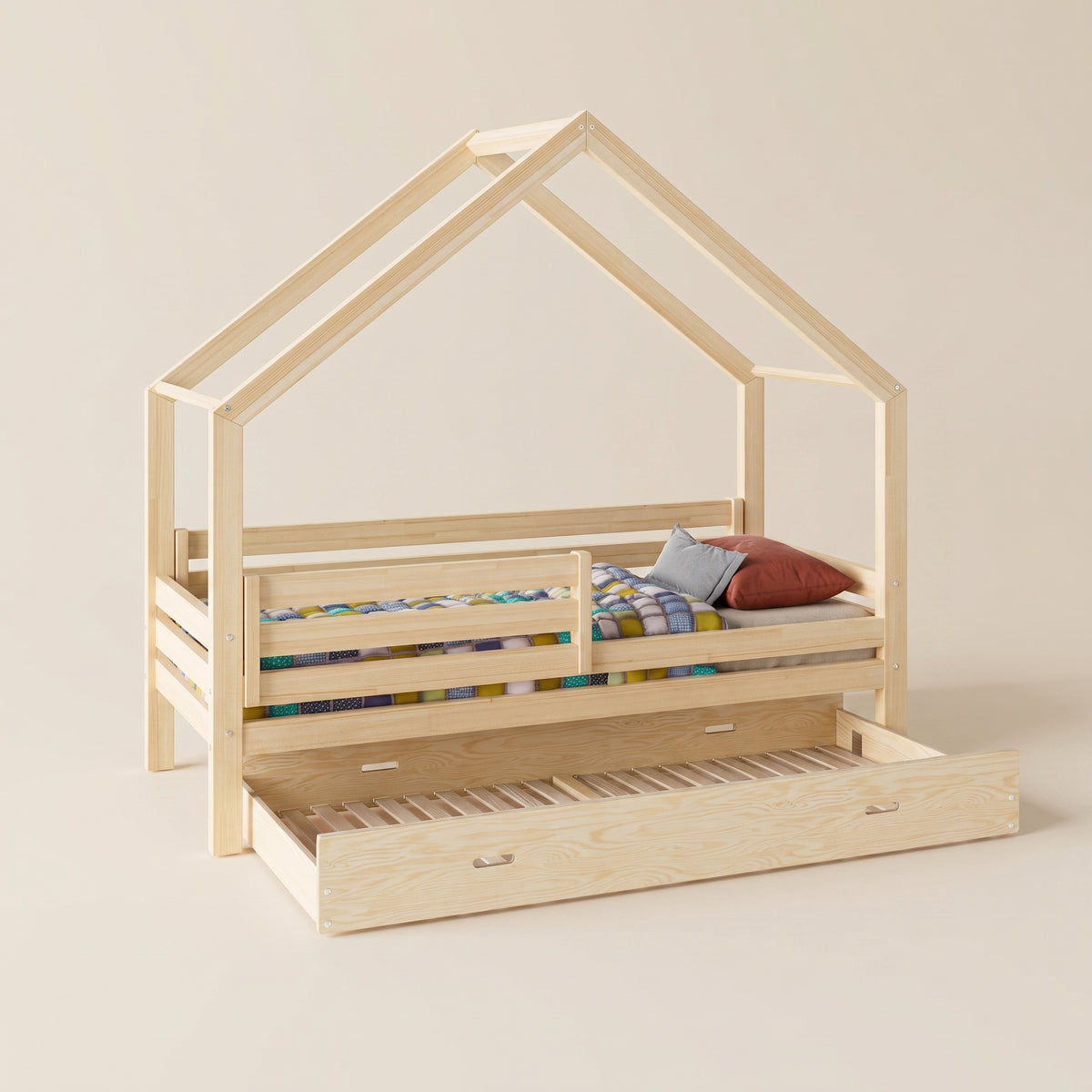 Lit cabane enfant ZOE avec lit gigogne – Bois massif