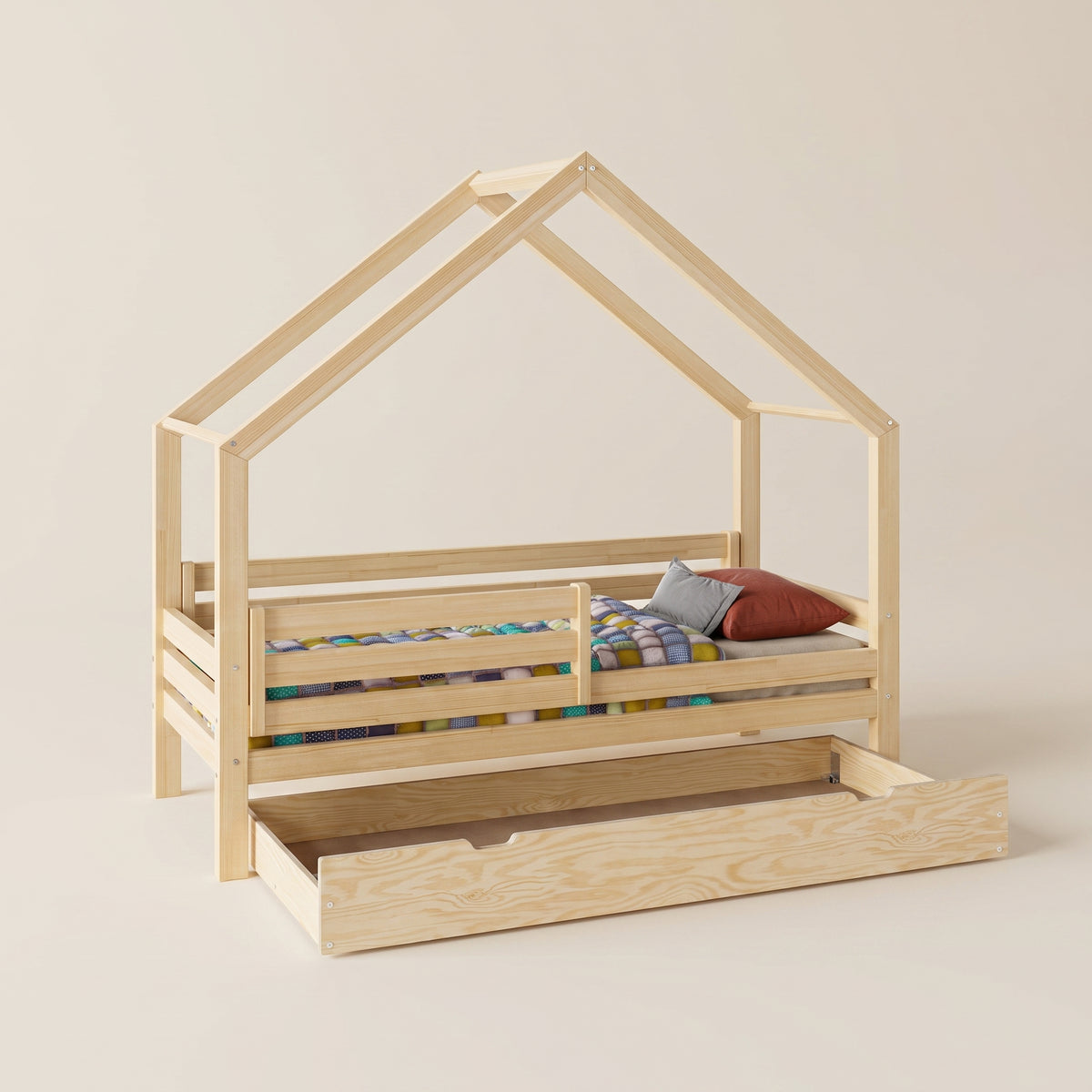 Lit cabane enfant ZOE avec lit gigogne – Bois massif