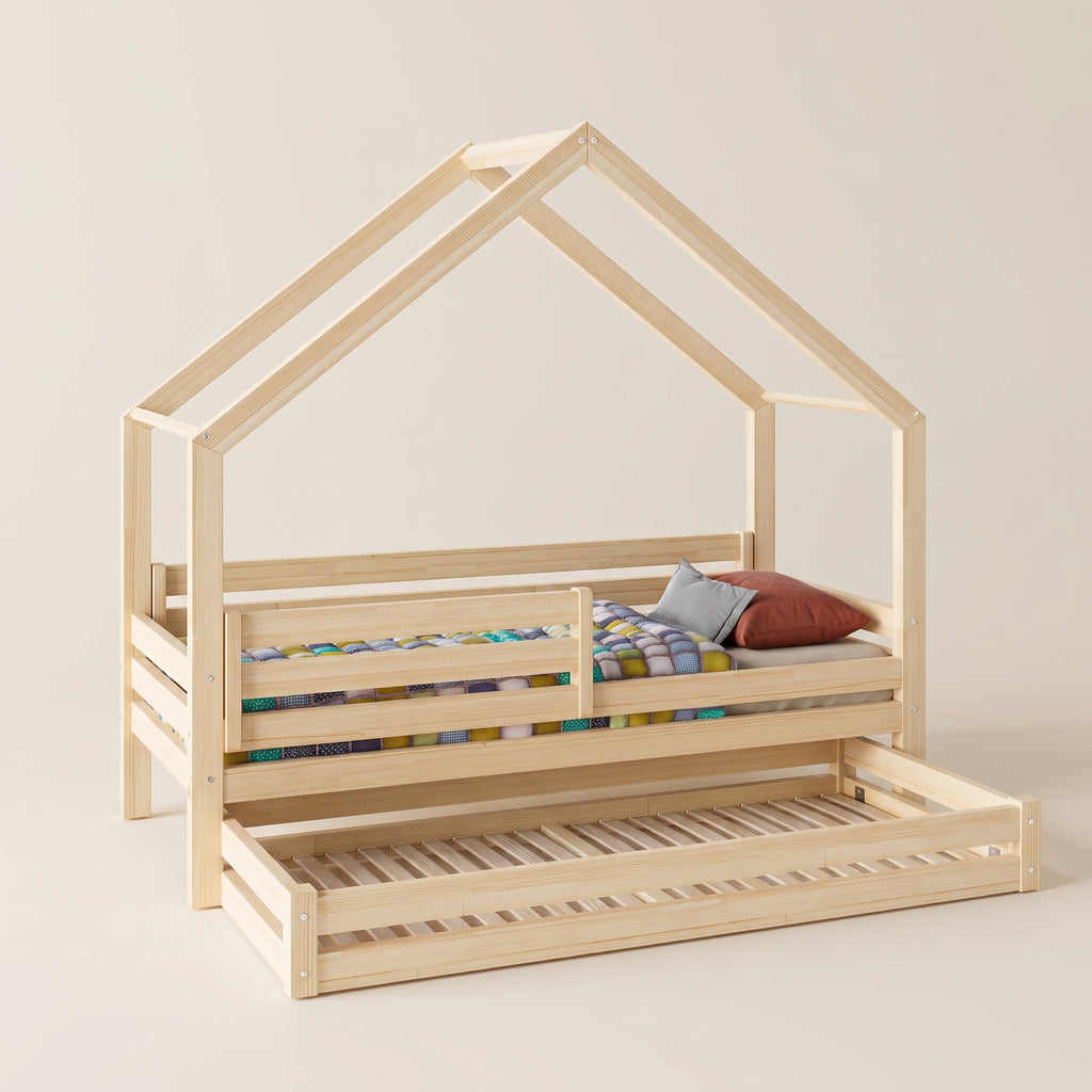 Lit cabane enfant ZOE avec lit gigogne – Bois massif