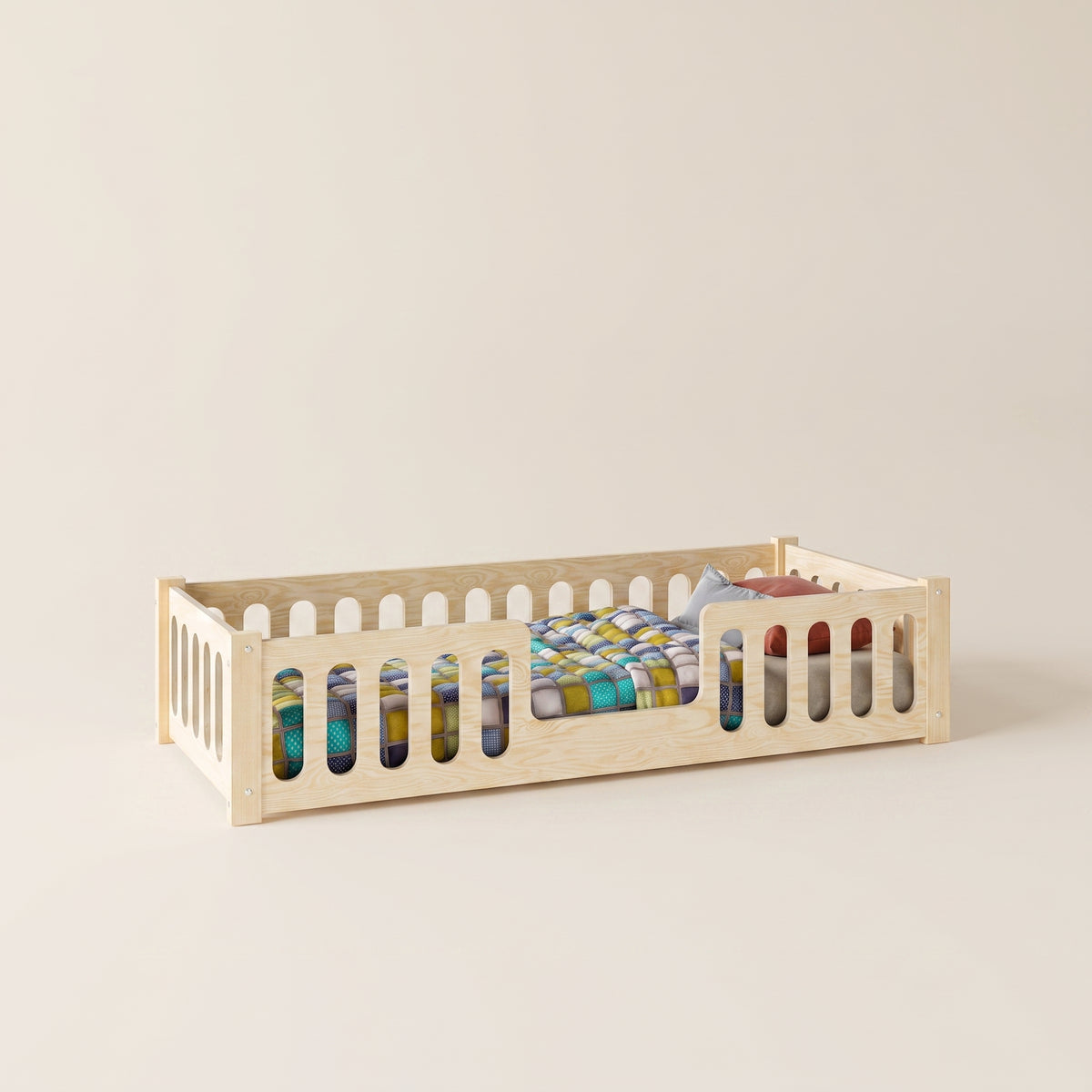 Lit enfant Montessori PABLO – Barrières à arches, bois massif