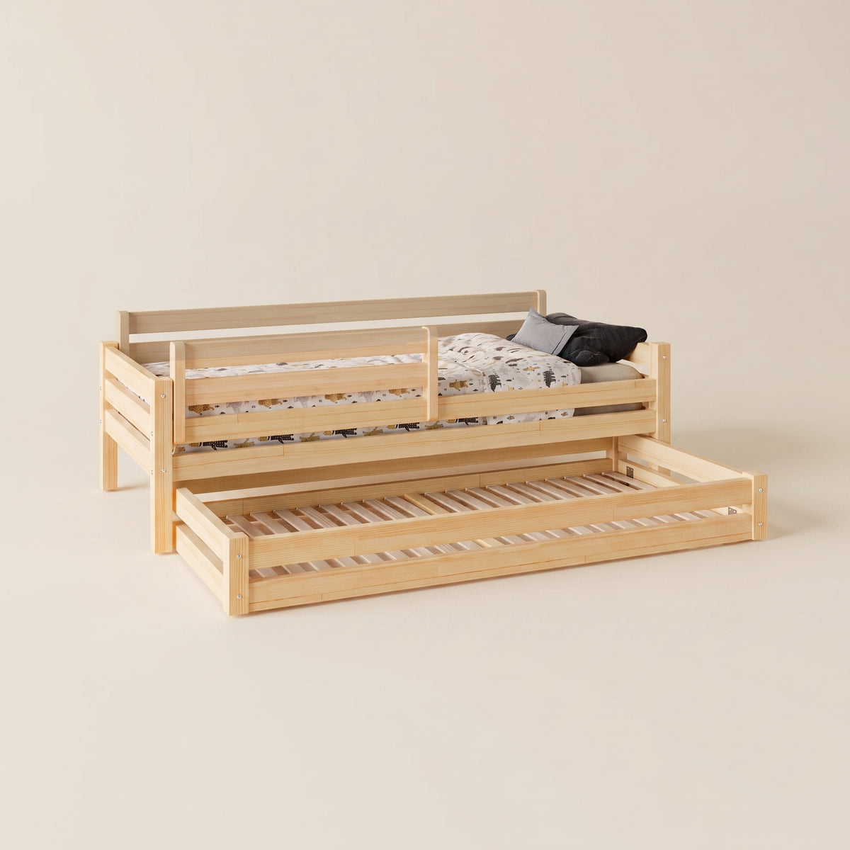 Lit enfant Montessori LENI avec lit gigogne – Barrière amovible et bois massif