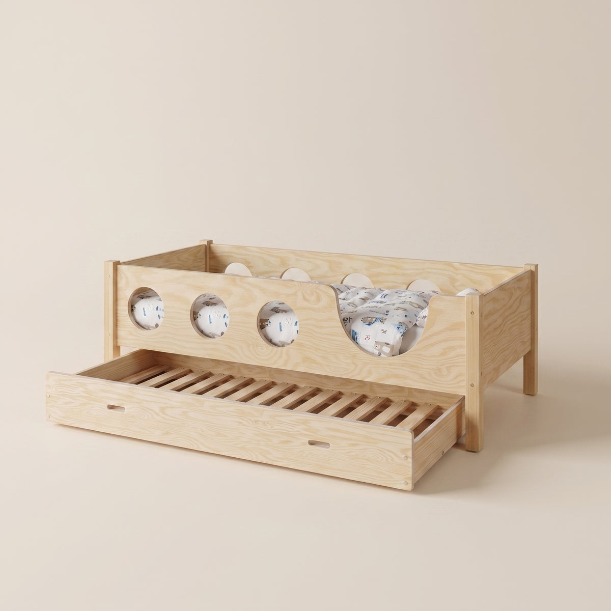 Lit enfant Montessori ALBA avec lit gigogne – 2 couchages, bois massif