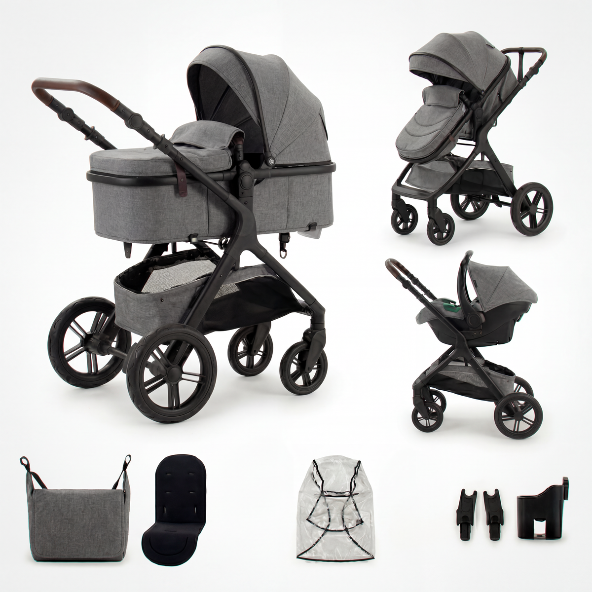 Poussette Trio 3 en 1 Monoora Manta - Pack Complet avec Nacelle & Cosse - Tout Terrain & Légère (9,5kg)
