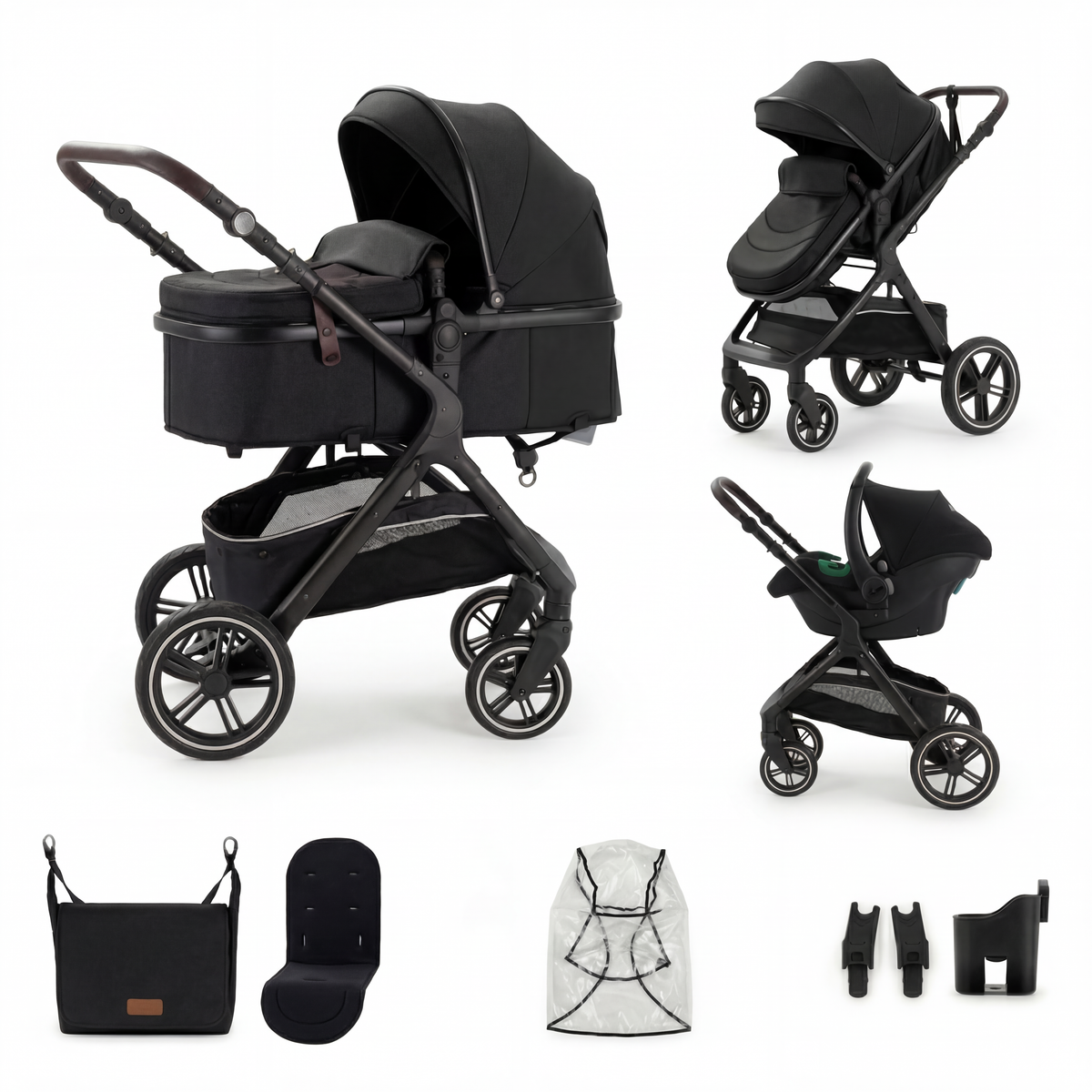 Poussette Trio 3 en 1 Monoora Manta - Pack Complet avec Nacelle & Cosse - Tout Terrain & Légère (9,5kg)