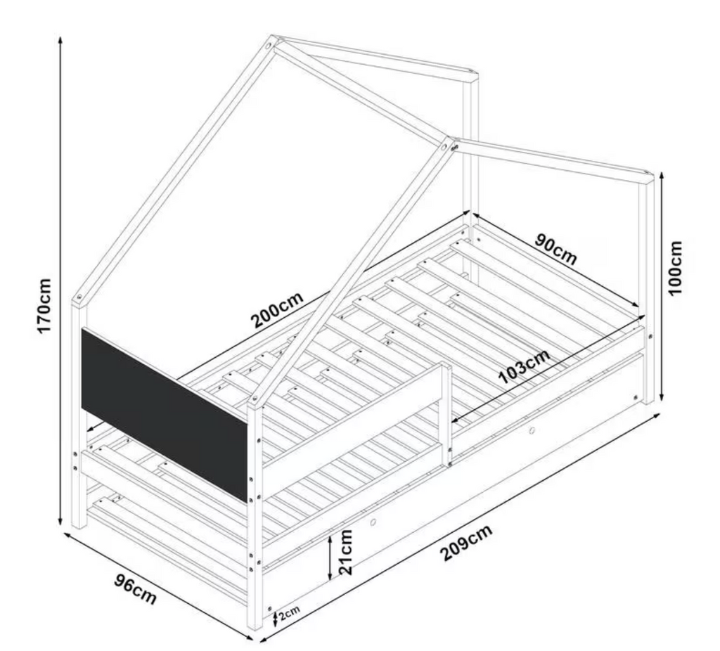 Lit Cabane AXEL 90x200 - avec Lit d'Appoint