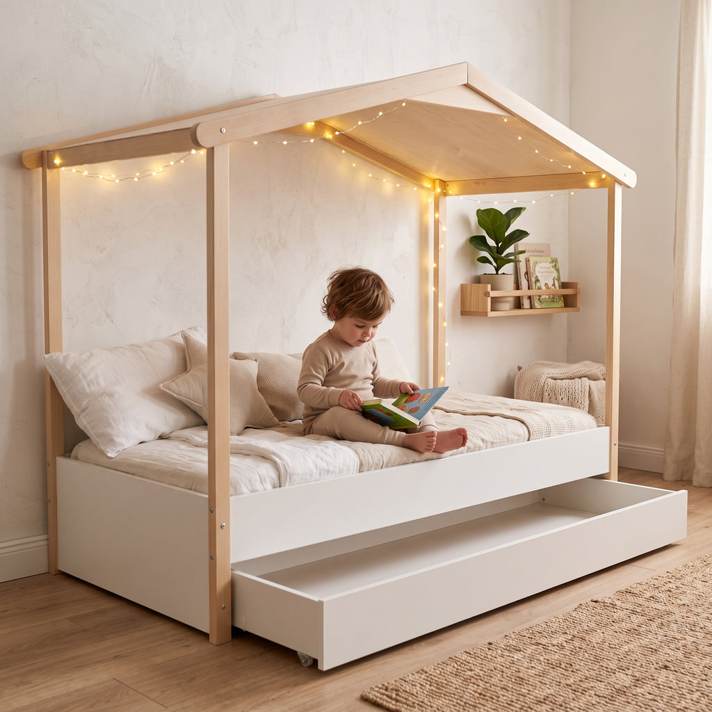 Lit Cabane NOE 90x190 + Tiroirs + Sommier Inclus