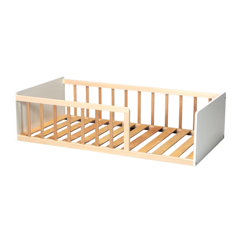 Lit Montessori PILOU Bois Clair et Blanc + Sommier Inclus