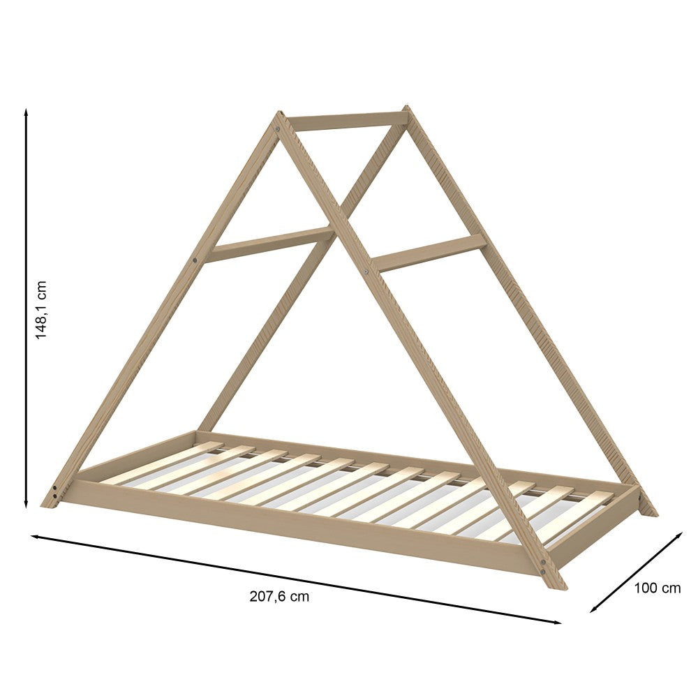 Lit Cabane APACHE 90x190 - Bois Brut Naturel + Sommier Inclus