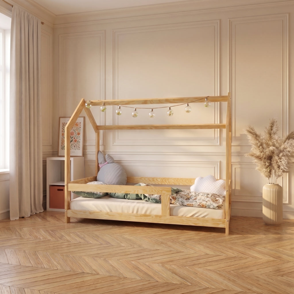 Lit cabane enfant BASILE 90x190 cm en pin massif certifié FSC