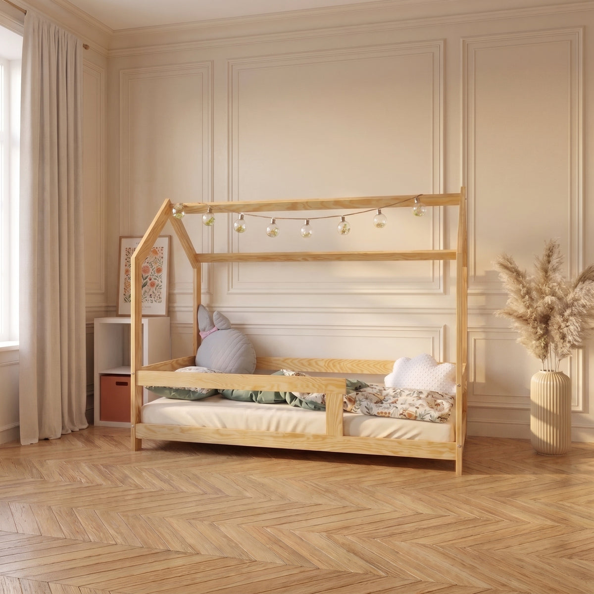 Lit cabane enfant BASILE 90x190 cm en pin massif certifié FSC