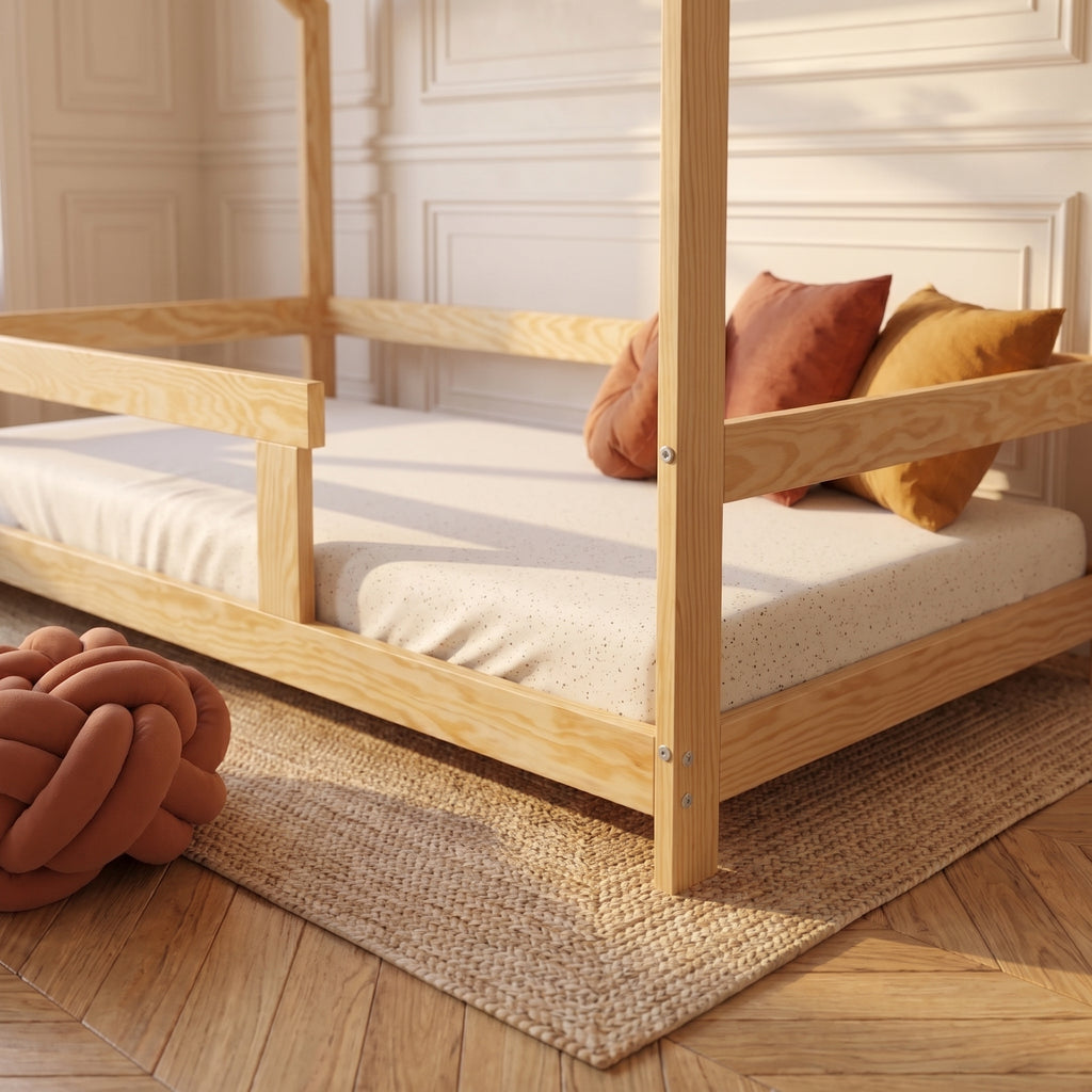 Barrière à barreaux du lit cabane BASILE, premier vrai lit