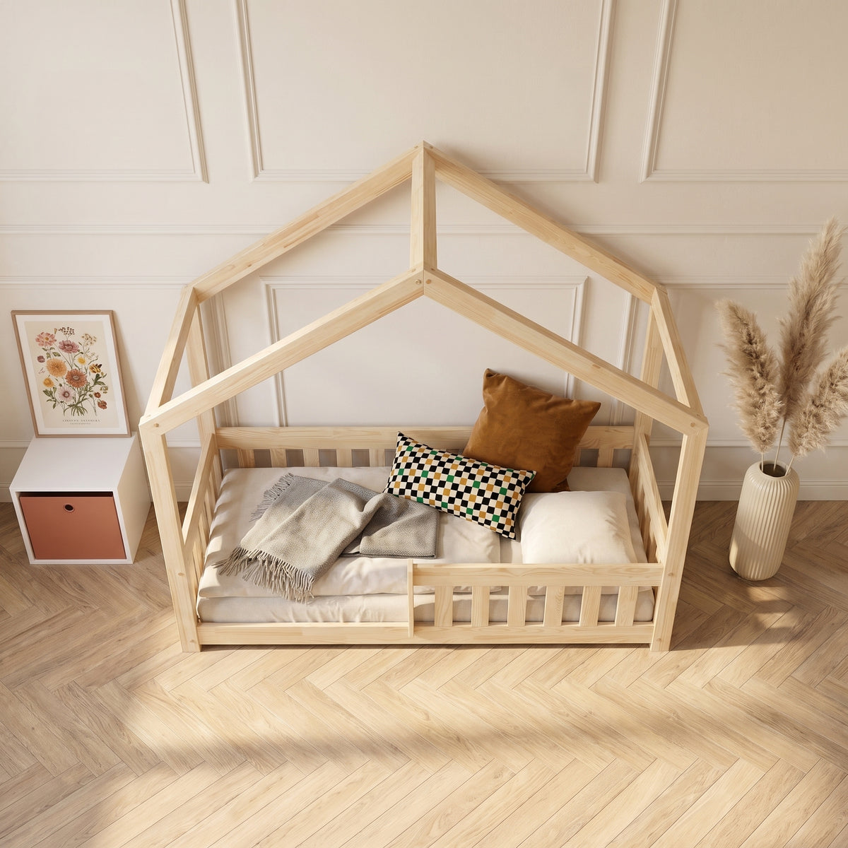 Lit cabane enfant GABIN 90x190 cm en pin massif certifié FSC