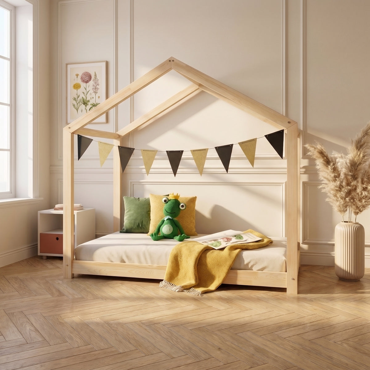 Lit cabane enfant SOREN 90x190 cm en pin massif certifié FSC