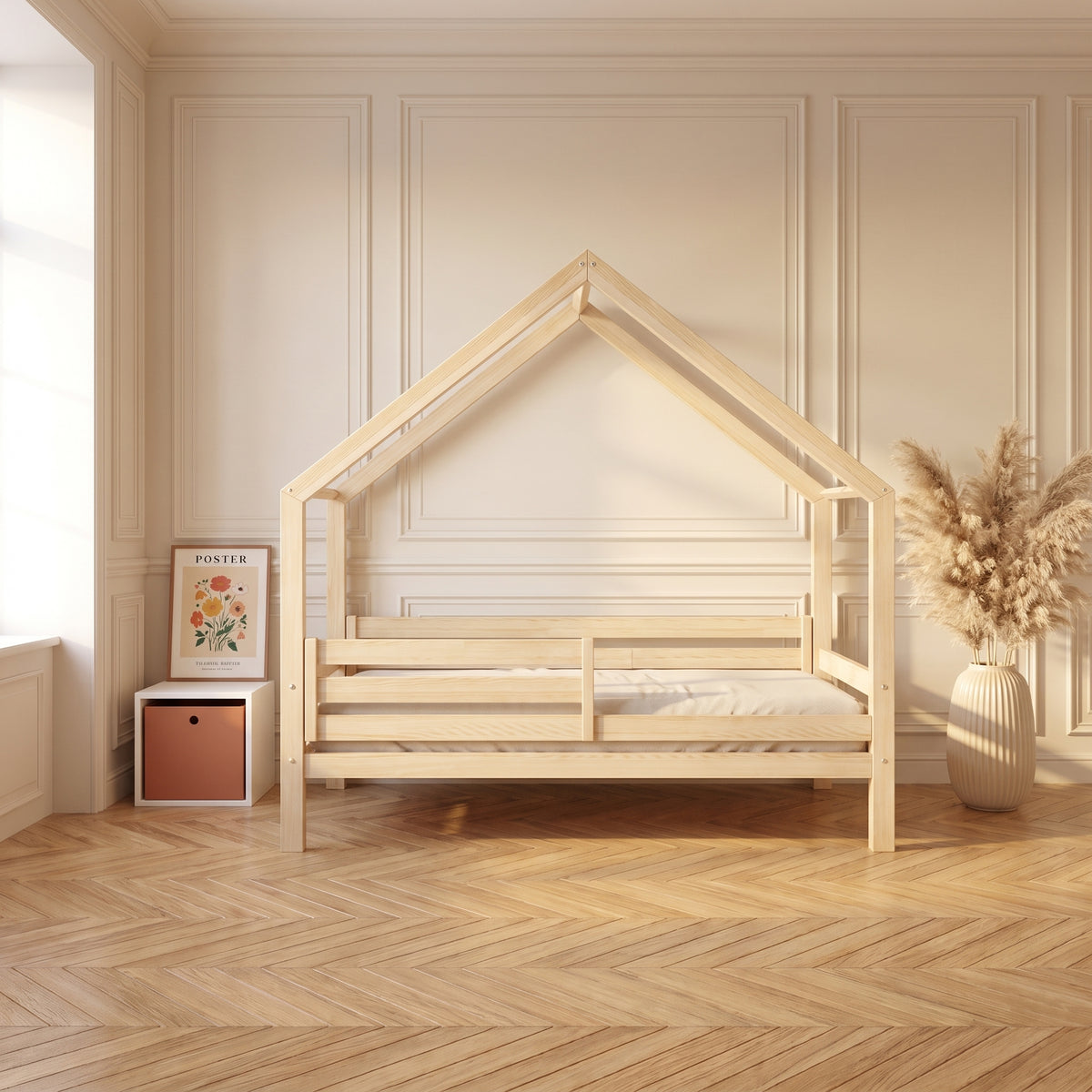 Lit cabane enfant ZOE – Bois massif avec barrière