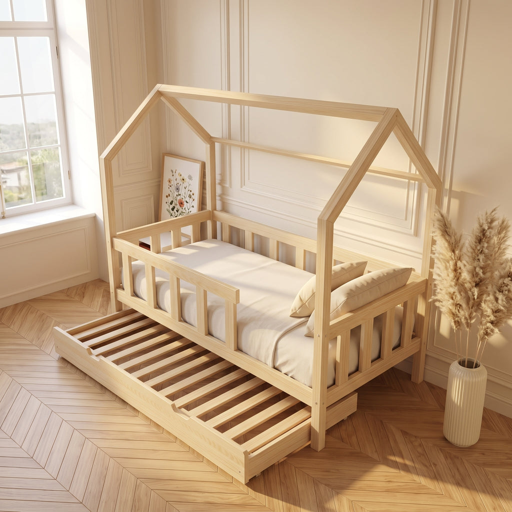 Lit cabane LOUKA avec tiroirs 90x190 cm en pin massif FSC