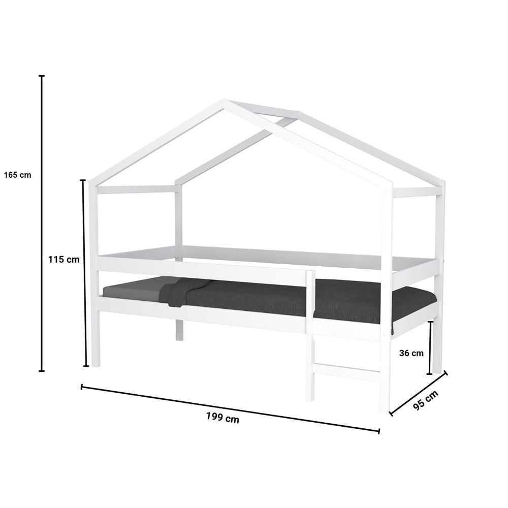 Lit Cabane MIKA 90x190 - Bois Massif Blanc + Sommier Inclus