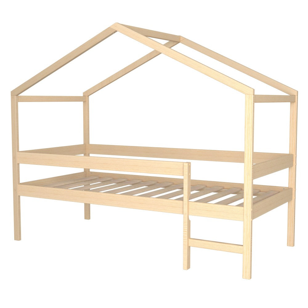Lit Cabane MIKA 90x190 - Bois Massif Naturel + Sommier Inclus