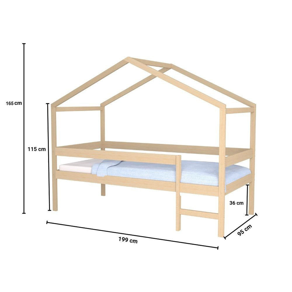 Lit Cabane MIKA 90x190 - Bois Massif Naturel + Sommier Inclus